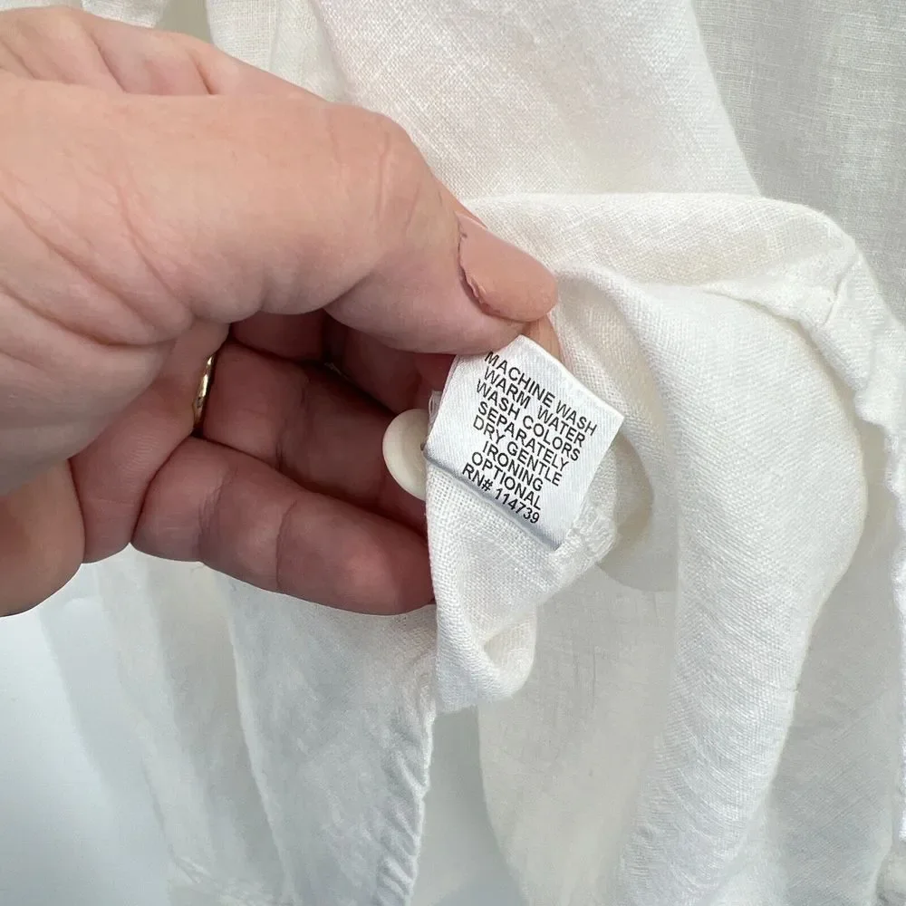 FLAX by Jeanne Engelhart Size 1G 1X White Button Down Shirt Lagenlook Top Linen - Picture 15 of 16